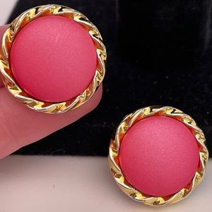 Vintage Hot Pink Barbie Core Indie Summer Festival Vacation Button Earrings